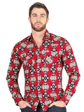 Camisa Vaquera de Hombre El Señor de los Cielos Manga Larga Broche Casual en 97% Algodón 3% Lycra Color Rojo 44404