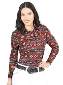 Casual Long - Sleeve Camisa del General Borgoña 44407