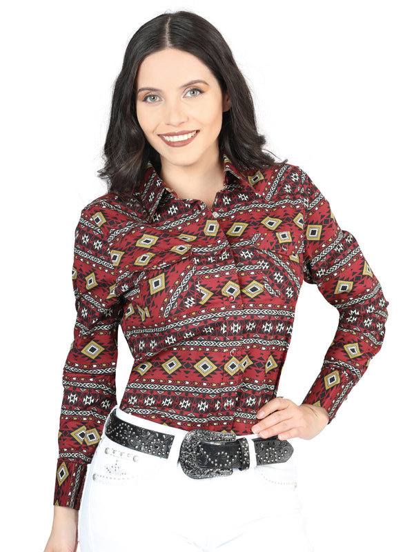 Casual Long - Sleeve Camisa del General Borgoña 44407