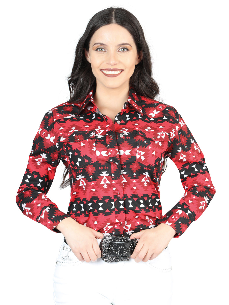 Camisa Vaquera de Mujer El Señor de los Cielos Manga Larga Broche Casual en 97% Algodón 3% Lycra Color Rojo 44408
