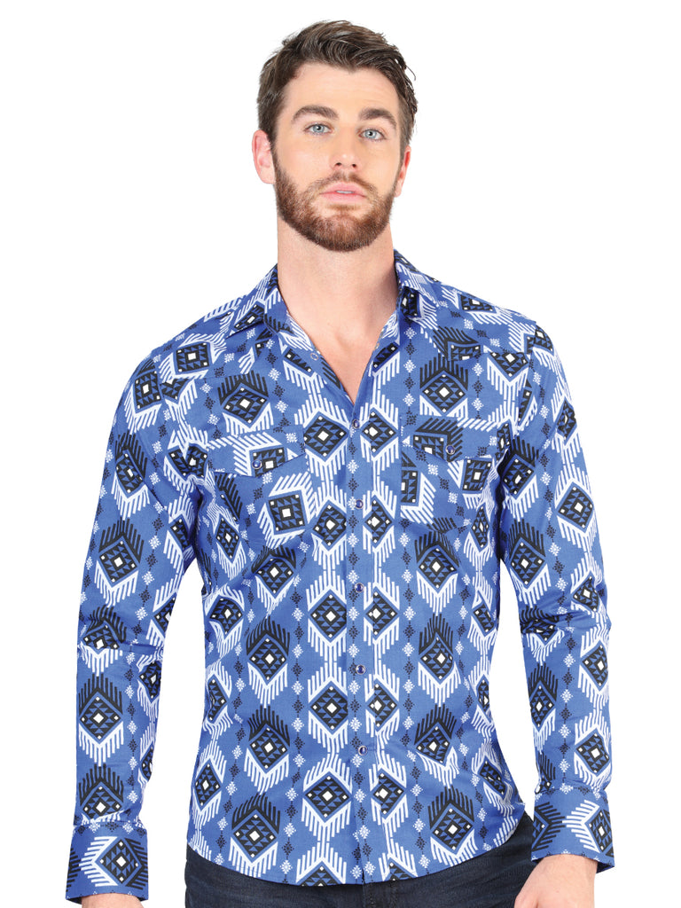 Camisa Vaquera de Hombre El Señor de los Cielos 23-20 Manga Larga Broche en 97% Algodón 3% Lycra Color Azul 44428