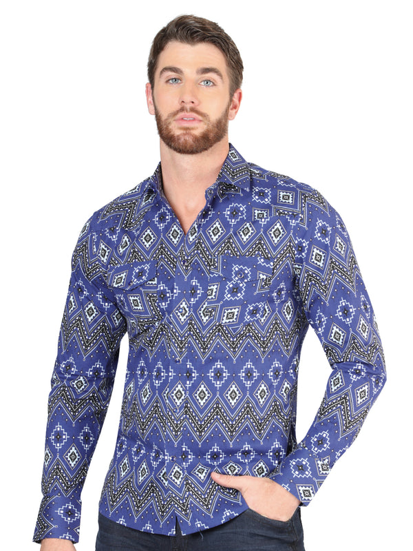 Camisa Vaquera de Hombre El Señor de los Cielos Manga Larga Broche Casual en 97% Algodón 3% Lycra Color Azul 44429
