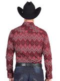 Camisa Vaquera de Hombre El Señor de los Cielos Manga Larga Broche Casual en 97% Algodón 3% Lycra Color Vino 44431
