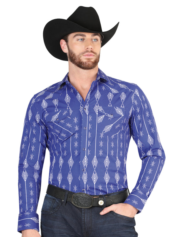 Camisa Vaquera de Hombre El Señor de los Cielos Manga Larga Broche Casual en 97% Algodón 3% Lycra Color Azul/Blanco 44434