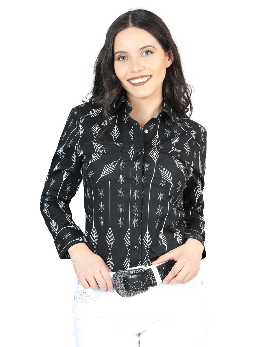 Camisa Vaquera de Mujer El Señor de los Cielos Manga Larga Broche Casual en 97% Algodón 3% Lycra Color Negro/Blanco 44436