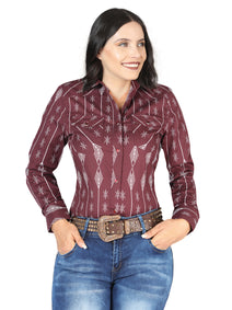 Casual Long - Sleeve Camisa del General Borgoña 44438