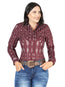 Casual Long - Sleeve Camisa del General Borgoña 44438