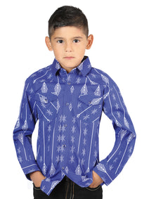 Casual Long - Sleeve Camisa del General Azul/blanco 44440