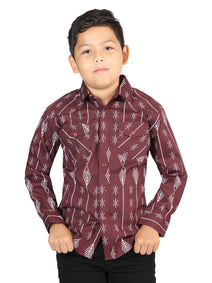 Casual Long - Sleeve Camisa del General Borgoña 44441