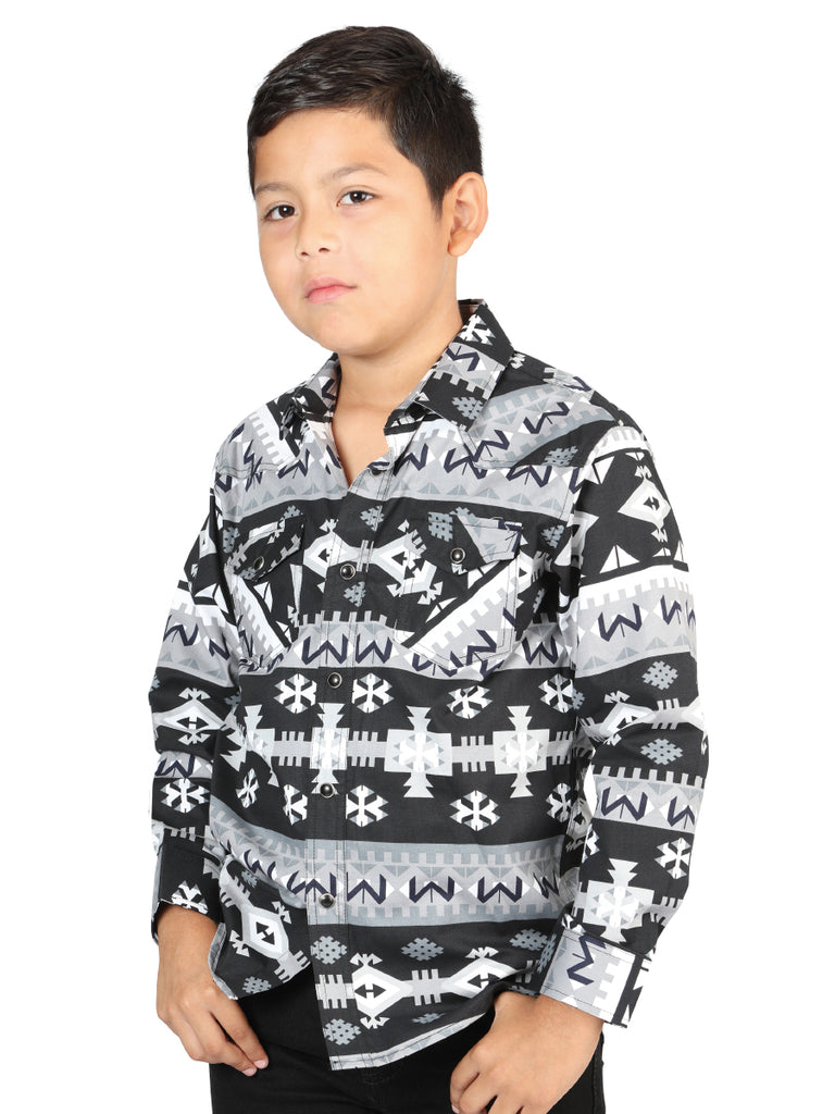 Camisa Vaquera de Niño El Señor de los Cielos Manga Larga Broche Casual en 97% Algodón 3% Lycra Color Negro/Blanco 44444