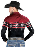 Camisa Vaquera de Hombre El Señor de los Cielos Manga Larga Broche Casual en 97% Algodón 3% Lycra Color Negro/Vino 44454