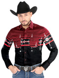 Camisa Vaquera de Hombre El Señor de los Cielos Manga Larga Broche Casual en 97% Algodón 3% Lycra Color Negro/Vino 44454