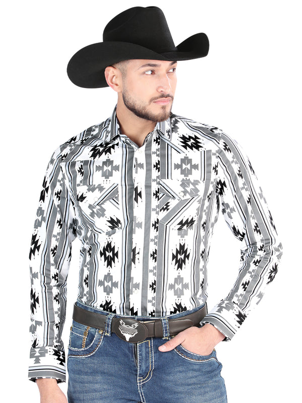 Camisa Vaquera de Hombre El Señor de los Cielos Manga Larga Broche Casual en 97% Algodón 3% Lycra Color Blanco 44470