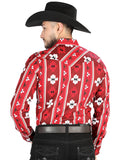 Camisa Vaquera de Hombre El Señor de los Cielos Manga Larga Broche Casual en 97% Algodón 3% Lycra Color Rojo 44472