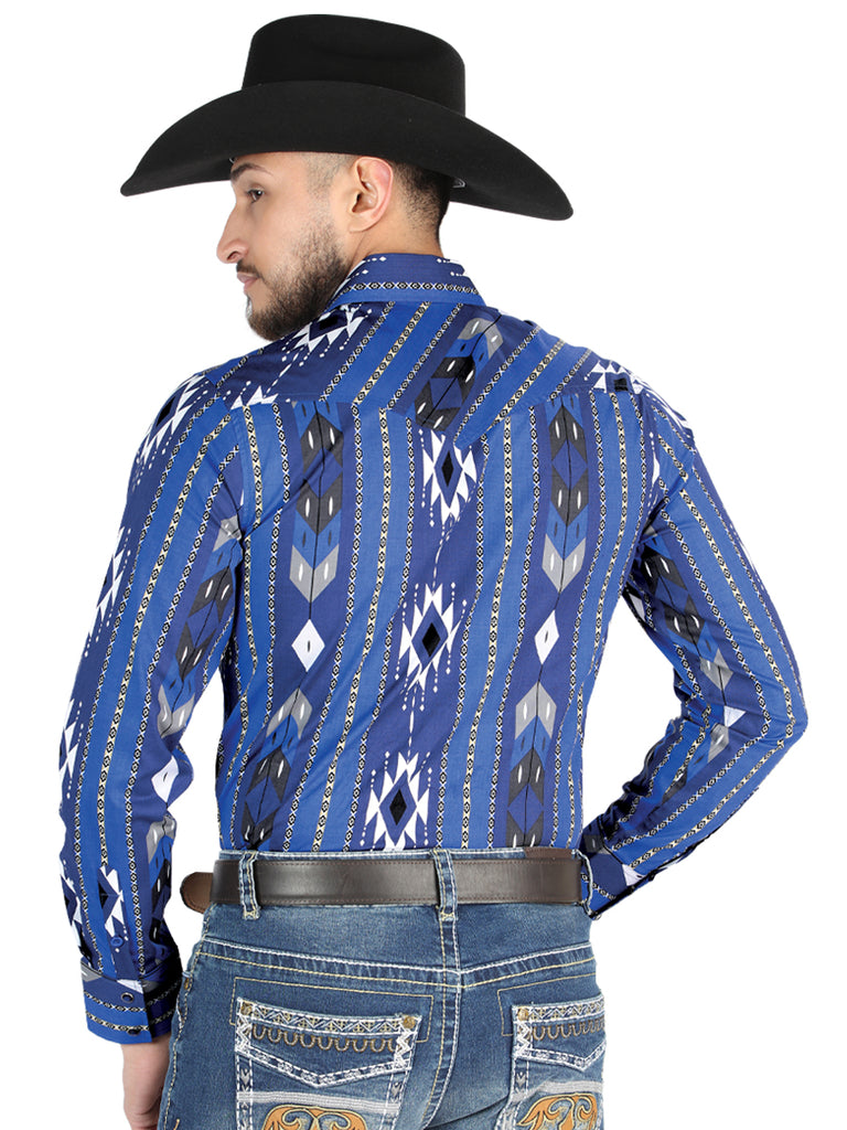 Camisa Vaquera de Hombre El Señor de los Cielos Manga Larga Broche Casual en 97% Algodón 3% Lycra Color Azul 44474