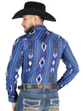 Camisa Vaquera de Hombre El Señor de los Cielos Manga Larga Broche Casual en 97% Algodón 3% Lycra Color Azul 44474