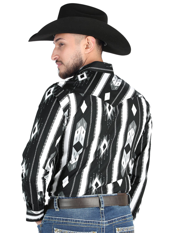 Camisa Vaquera de Hombre El Señor de los Cielos Manga Larga Broche Casual en 97% Algodón 3% Lycra Color Negro 44475