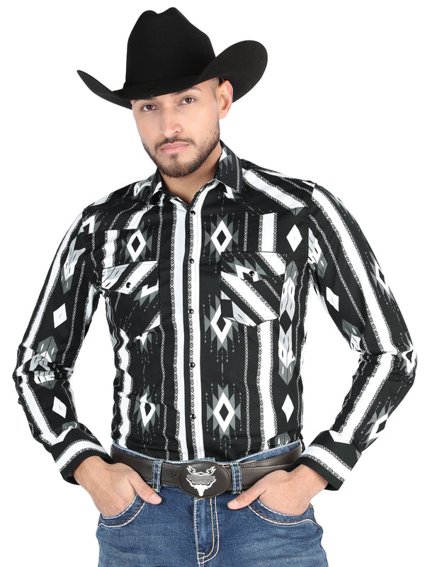 Camisa Vaquera de Hombre El Señor de los Cielos Manga Larga Broche Casual en 97% Algodón 3% Lycra Color Negro 44475