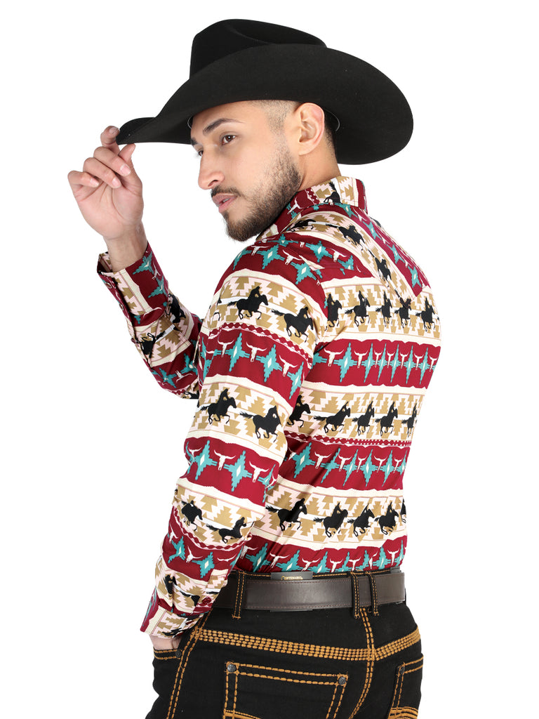 Camisa Vaquera de Hombre El Señor de los Cielos Manga Larga Broche Casual en 97% Algodón 3% Lycra Color Negro/Dorado 44476