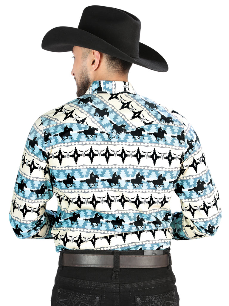 Camisa Vaquera de Hombre El Señor de los Cielos Manga Larga Broche Casual en 97% Algodón 3% Lycra 44478