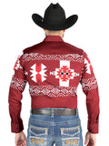 Camisa Vaquera de Hombre El Señor de los Cielos Manga Larga Broche Casual en 97% Algodón 3% Lycra Color Vino 44484