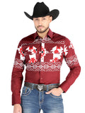 Camisa Vaquera de Hombre El Señor de los Cielos Manga Larga Broche Casual en 97% Algodón 3% Lycra Color Vino 44484