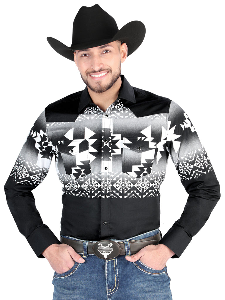 Camisa Vaquera de Hombre El Señor de los Cielos Manga Larga Broche Casual en 97% Algodón 3% Lycra Color Negro 44485