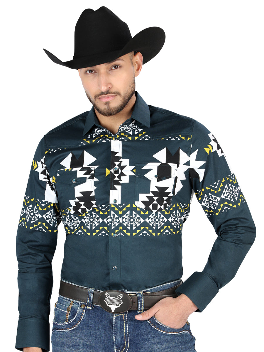 Camisa Vaquera de Hombre El Señor de los Cielos Manga Larga Broche Casual en 97% Algodón 3% Lycra 44486