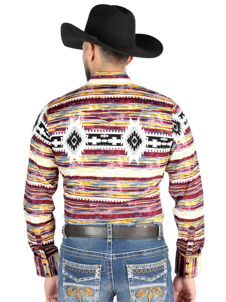 Camisa Vaquera de Hombre El Señor de los Cielos Manga Larga Broche Casual en 97% Algodón 3% Lycra Color Café 44487
