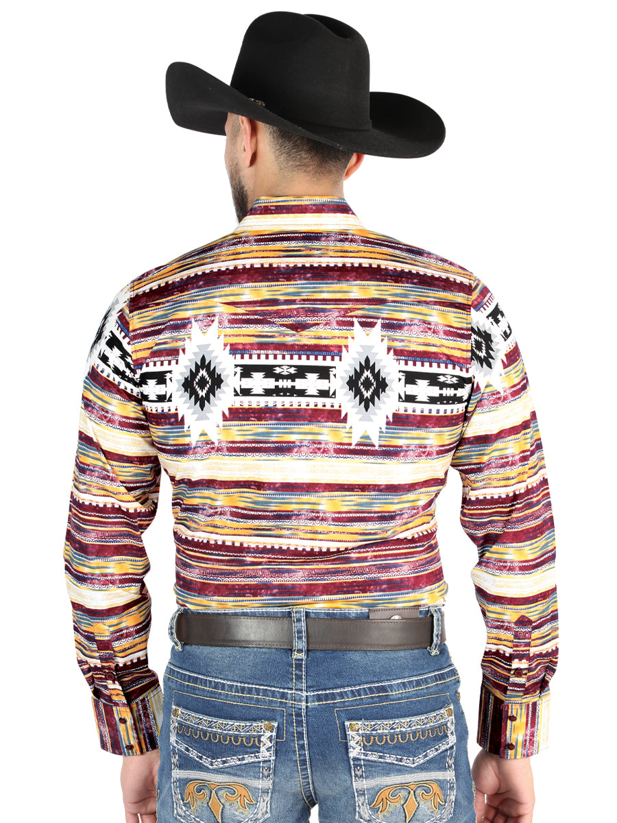Camisa Vaquera de Hombre El Señor de los Cielos Manga Larga Broche Casual en 97% Algodón 3% Lycra Color Café 44487
