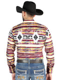Camisa Vaquera de Hombre El Señor de los Cielos Manga Larga Broche Casual en 97% Algodón 3% Lycra Color Café 44487