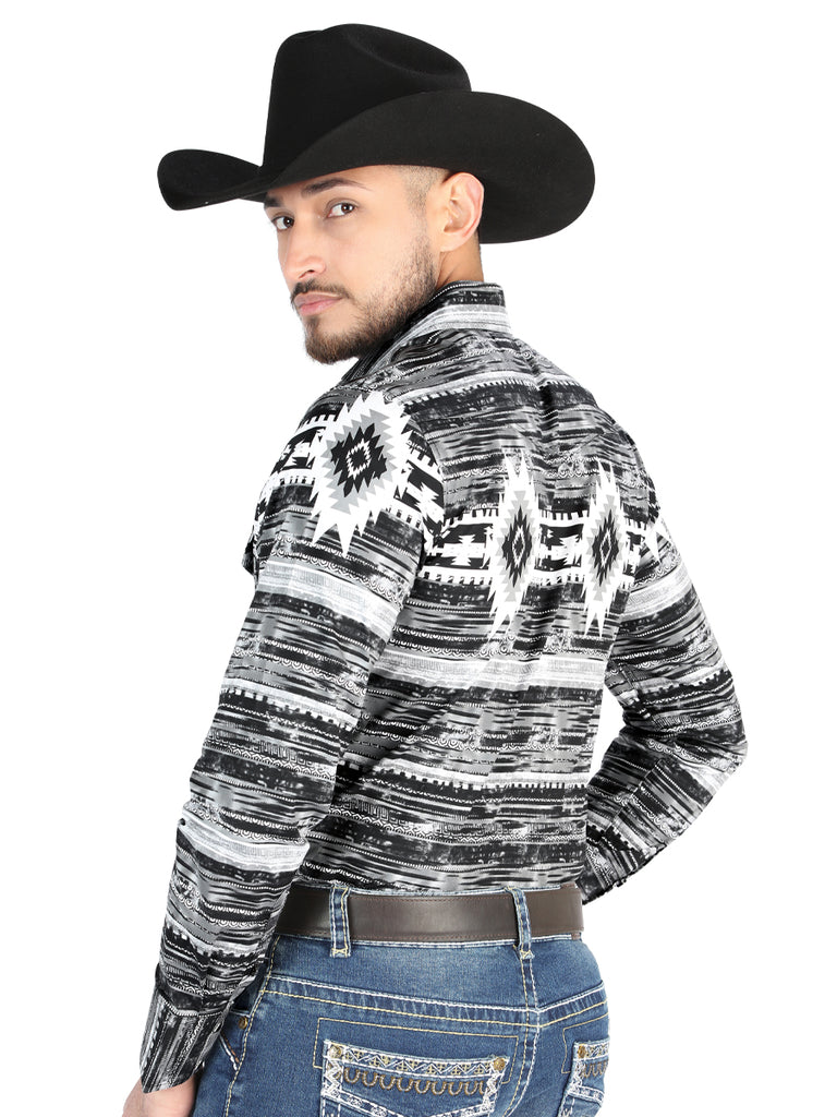 Camisa Vaquera de Hombre El Señor de los Cielos Manga Larga Broche Casual en 97% Algodón 3% Lycra Color Gris 44488