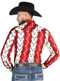 Camisa Vaquera de Hombre El Señor de los Cielos Manga Larga Broche Casual en 97% Algodón 3% Lycra Color Vino 44490