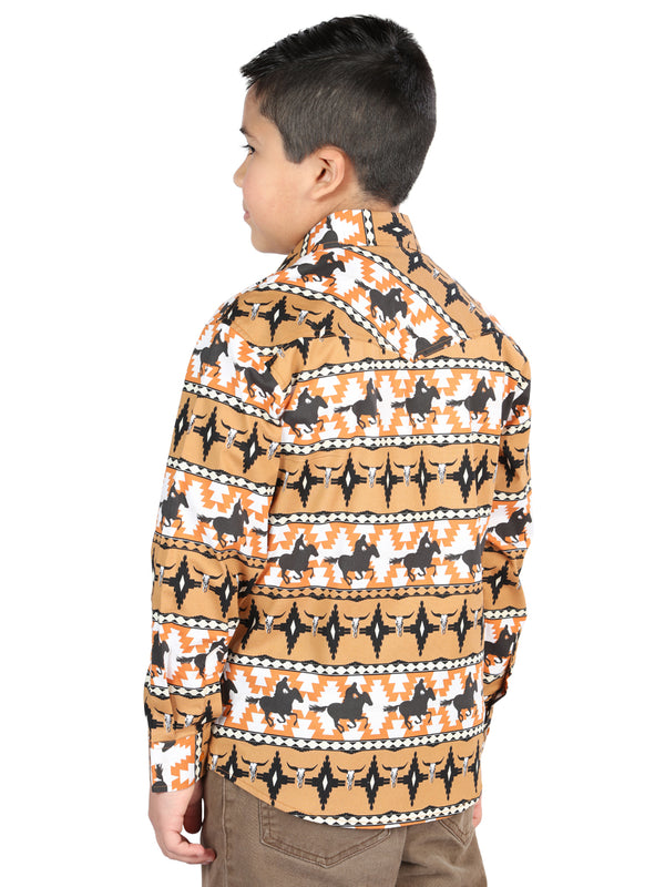 Camisa Vaquera de Niño El Señor de los Cielos Manga Larga Broche Casual en 97% Algodón 3% Lycra Color Amarillo 44493