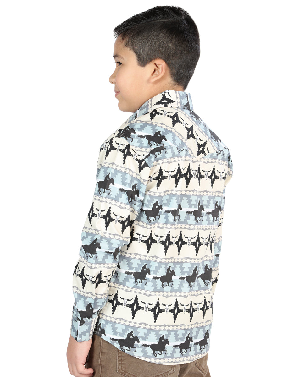 Camisa Vaquera de Niño El Señor de los Cielos Manga Larga Broche Casual en 97% Algodón 3% Lycra Color Azul 44494