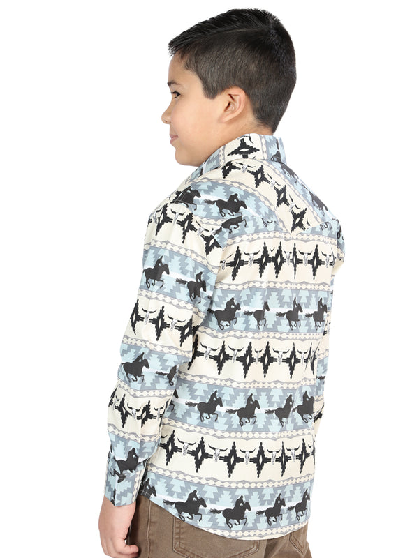 Camisa Vaquera de Niño El Señor de los Cielos Manga Larga Broche Casual en 97% Algodón 3% Lycra Color Azul 44494