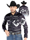 Camisa Vaquera de Hombre El Señor de los Cielos Manga Larga Broche Casual en 97% Algodón 3% Lycra Color Negro 44500