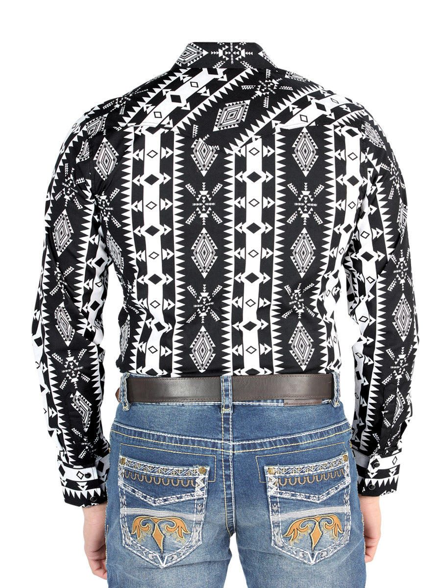 Camisa Vaquera de Hombre El Señor de los Cielos Manga Larga Broche Casual en 97% Algodón 3% Lycra Color Negro 44501