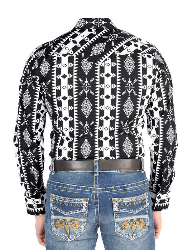 Camisa Vaquera de Hombre El Señor de los Cielos Manga Larga Broche Casual en 97% Algodón 3% Lycra Color Negro 44501