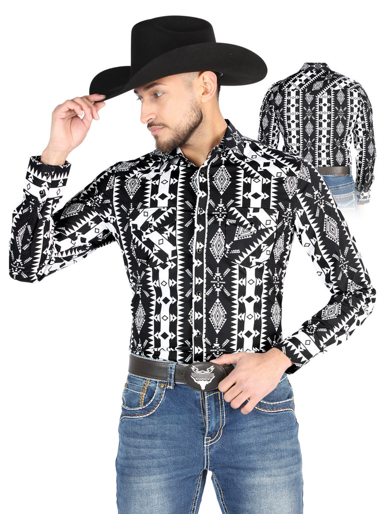 Camisa Vaquera de Hombre El Señor de los Cielos Manga Larga Broche Casual en 97% Algodón 3% Lycra Color Negro 44501
