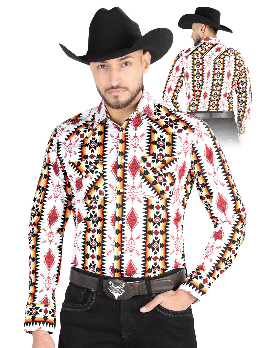 Camisa Vaquera de Hombre El Señor de los Cielos Manga Larga Broche Casual en 97% Algodón 3% Lycra Color Blanco 44502