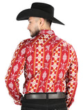 Camisa Vaquera de Hombre El Señor de los Cielos Manga Larga Broche Casual en 97% Algodón 3% Lycra Color Vino 44503
