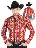 Camisa Vaquera de Hombre El Señor de los Cielos Manga Larga Broche Casual en 97% Algodón 3% Lycra Color Vino 44503