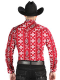 Camisa Vaquera de Hombre El Señor de los Cielos Manga Larga Broche Casual en 97% Algodón 3% Lycra Color Rojo 44504