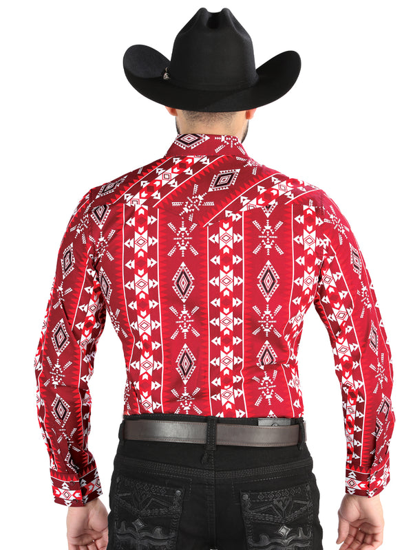 Camisa Vaquera de Hombre El Señor de los Cielos Manga Larga Broche Casual en 97% Algodón 3% Lycra Color Rojo 44504