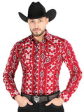 Camisa Vaquera de Hombre El Señor de los Cielos Manga Larga Broche Casual en 97% Algodón 3% Lycra Color Rojo 44504