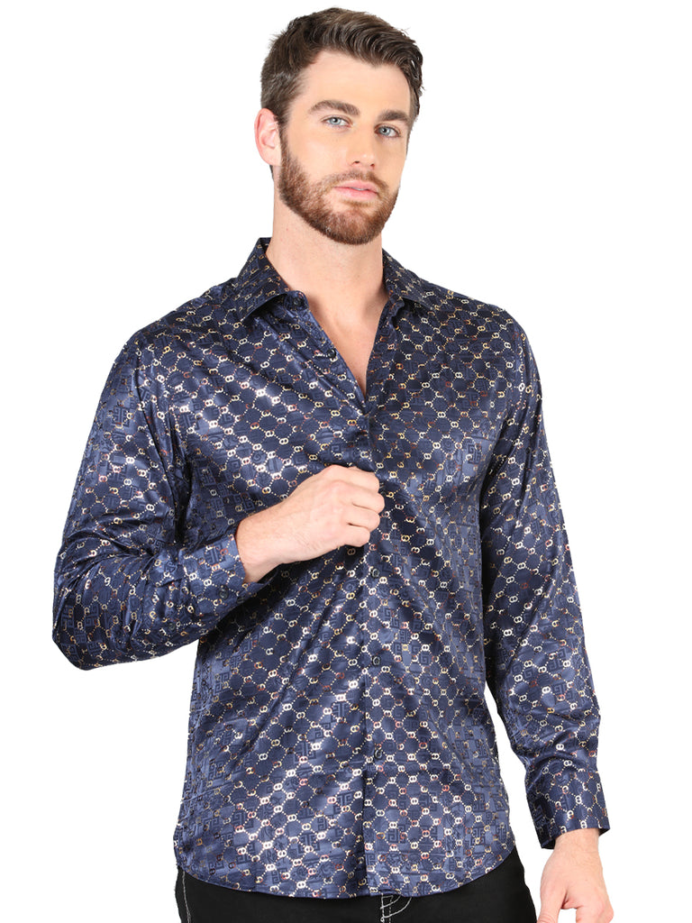 Camisa Vaquera de Hombre El Señor de los Cielos Manga Larga Casual en 97% Poliéster 3% Spandex Color Dorado 44548