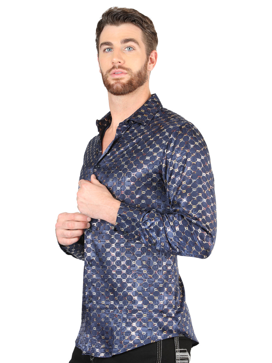Camisa Vaquera de Hombre El Señor de los Cielos Manga Larga Casual en 97% Poliéster 3% Spandex Color Dorado 44548