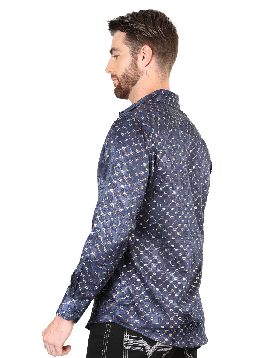 Camisa Vaquera de Hombre El Señor de los Cielos Manga Larga Casual en 97% Poliéster 3% Spandex Color Dorado 44548