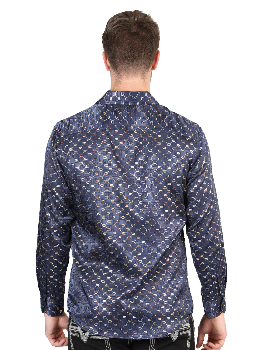 Camisa Vaquera de Hombre El Señor de los Cielos Manga Larga Casual en 97% Poliéster 3% Spandex Color Dorado 44548